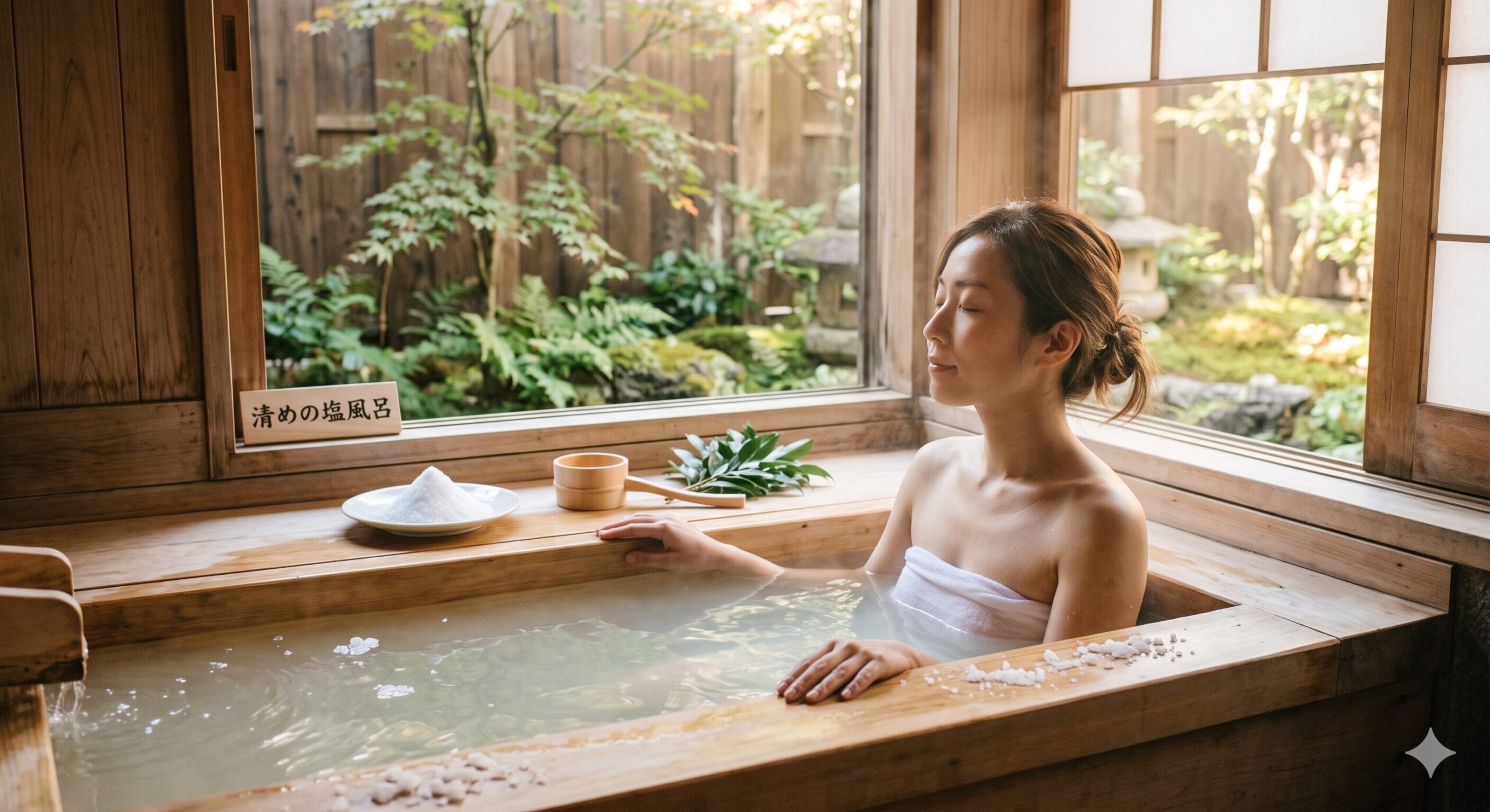 塩風呂で心を清めるイメージ